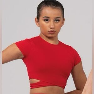 Weissman Red Crossover Crop Tee Dance Costume